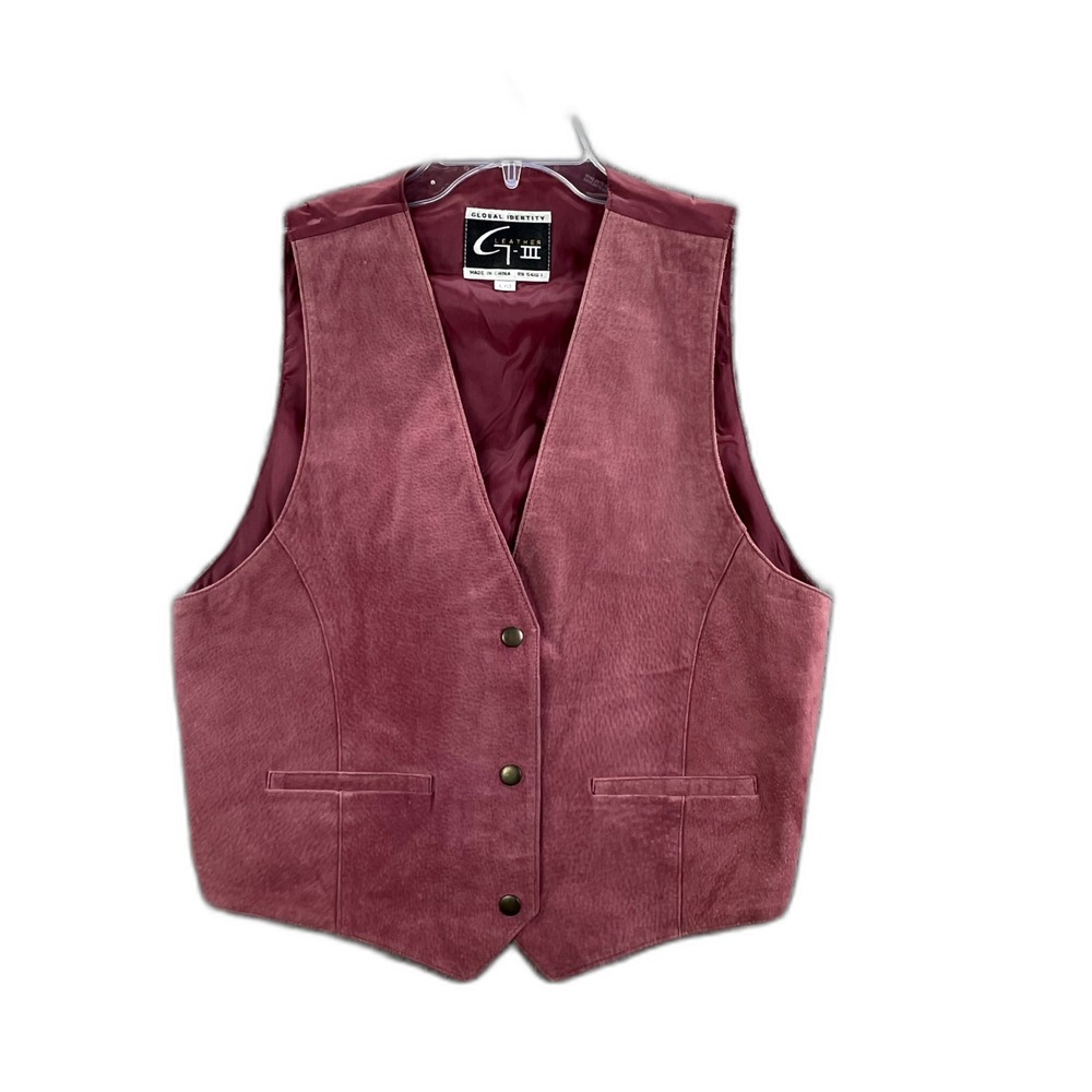 Vintage Global Identity GIII Suede Leather Vest Womens L Snap Front Preppy Retro